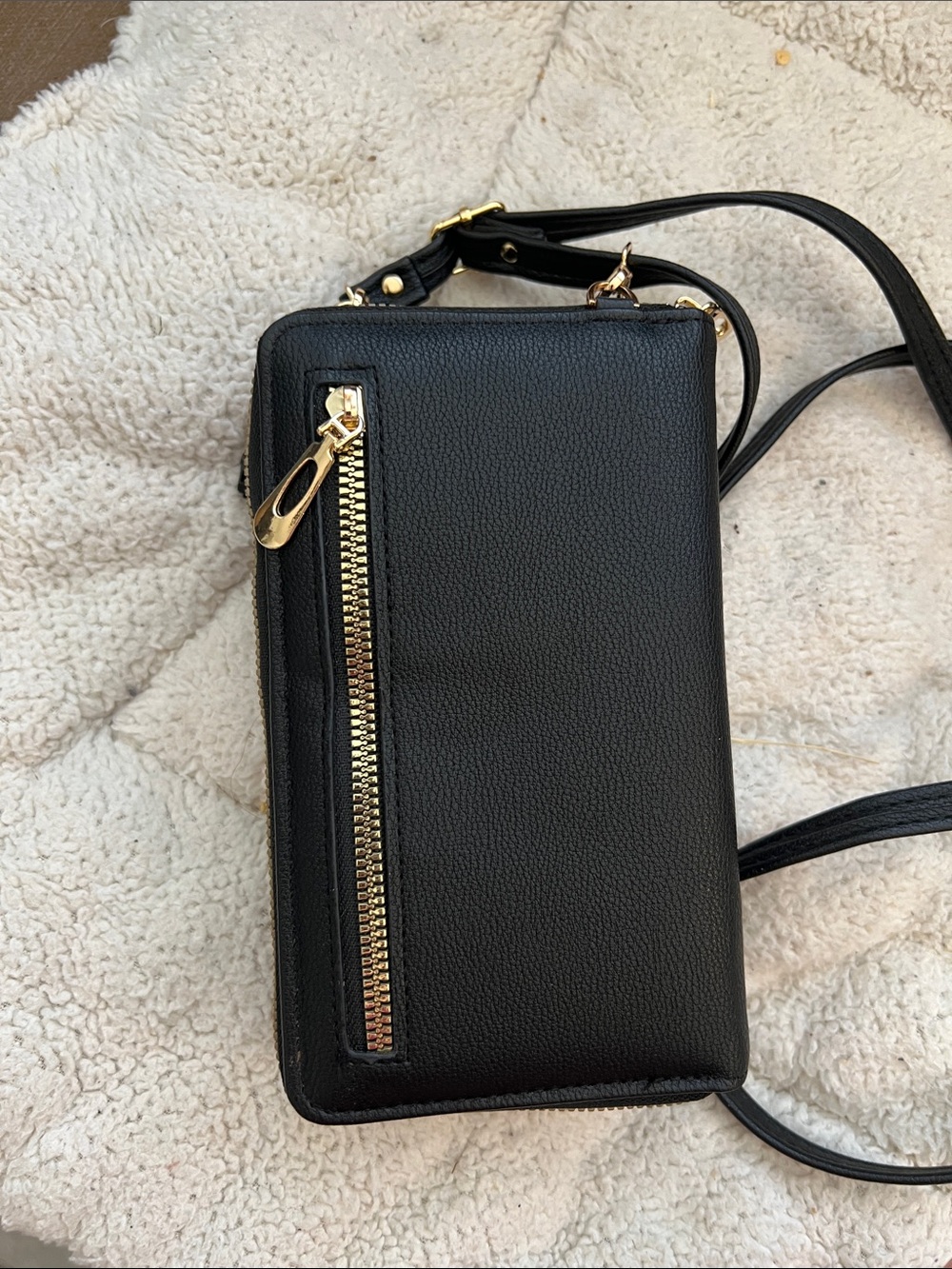 Black Crossbody Phone Bag with Tassels. two brooches added-Queen and crown. - Picture 3 of 7